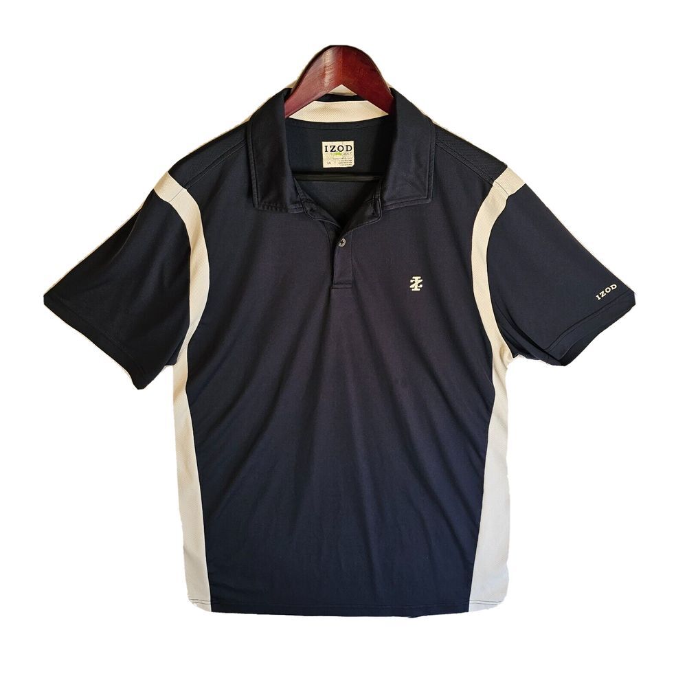 IZOD Golf Polo‎ Shirt Mens Casual Short Sleeve Collared Navy Blue White Size L